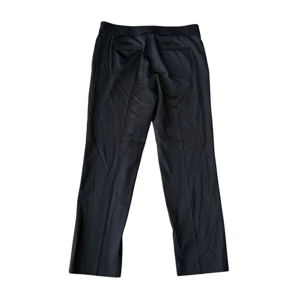 Tory Burch Geoff silk blend pants ankle black slight sheen lacy waistband 8 NWT